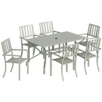 7 Pieces Garden Table and Chairs, 6 Seater Outdoor Table and Chairs with Umbrella Hole,