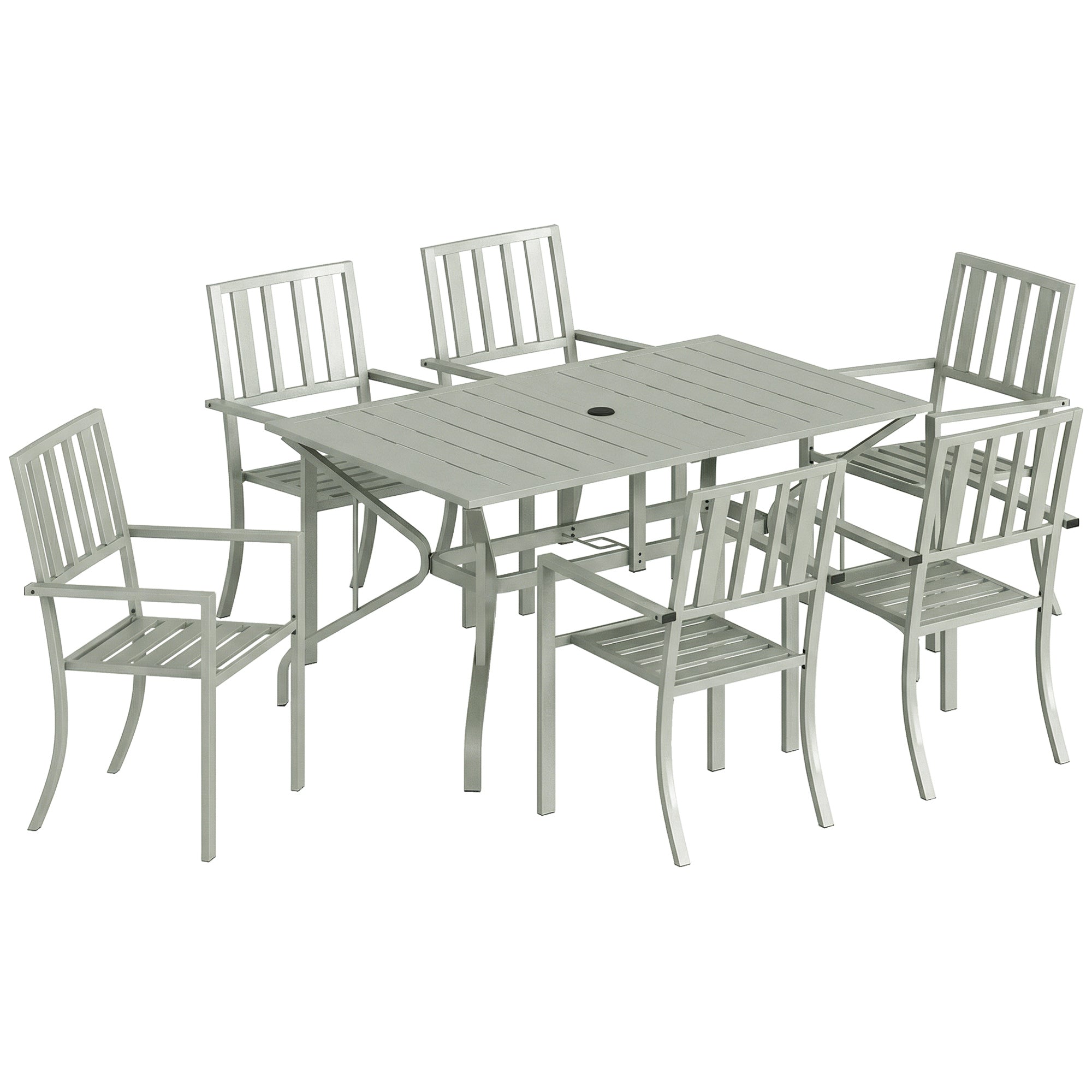 7 Pieces Garden Table and Chairs, 6 Seater Outdoor Table and Chairs with Umbrella Hole,