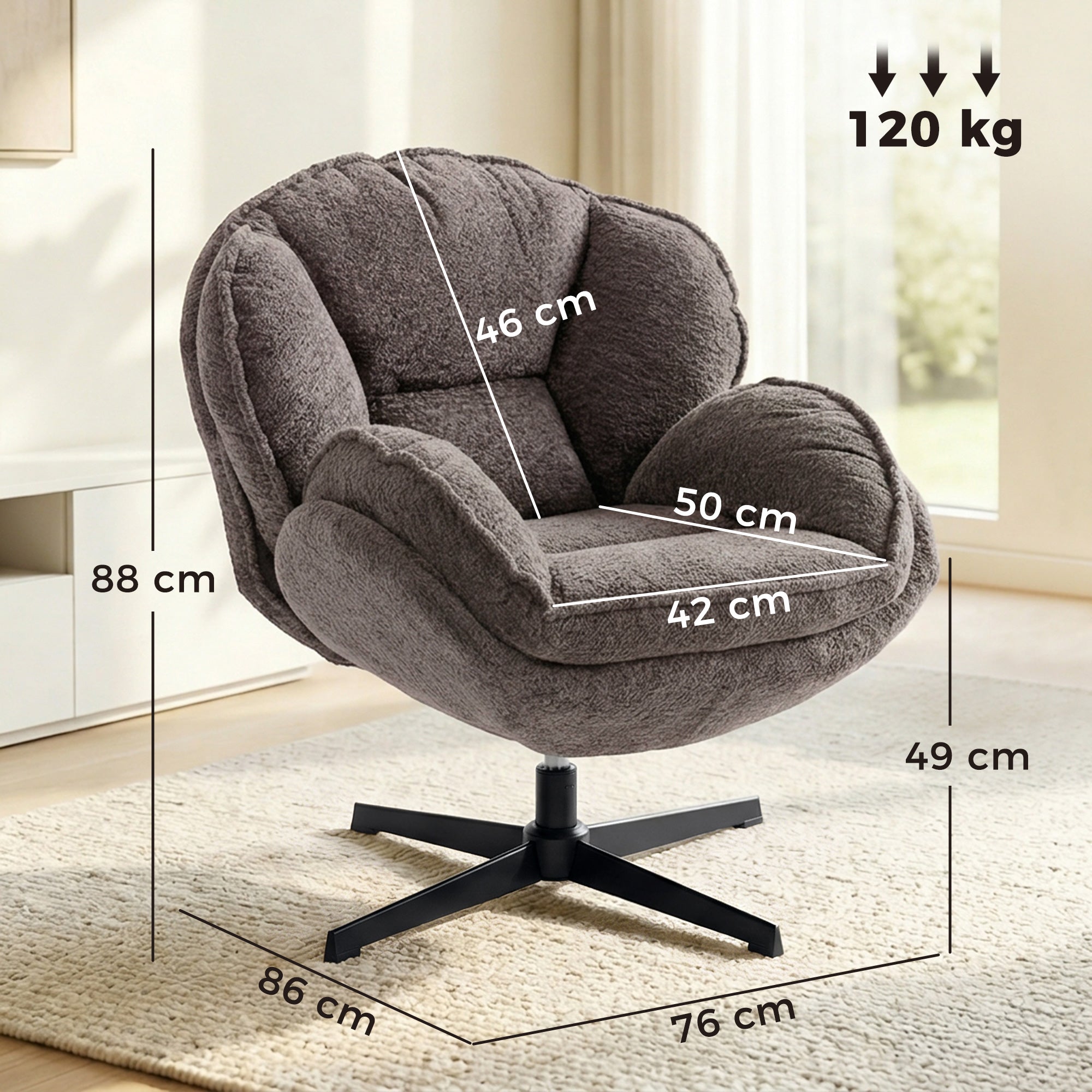 Modern Wingback Velvet Accent Armchair with Four-Star Base, S-Springs
