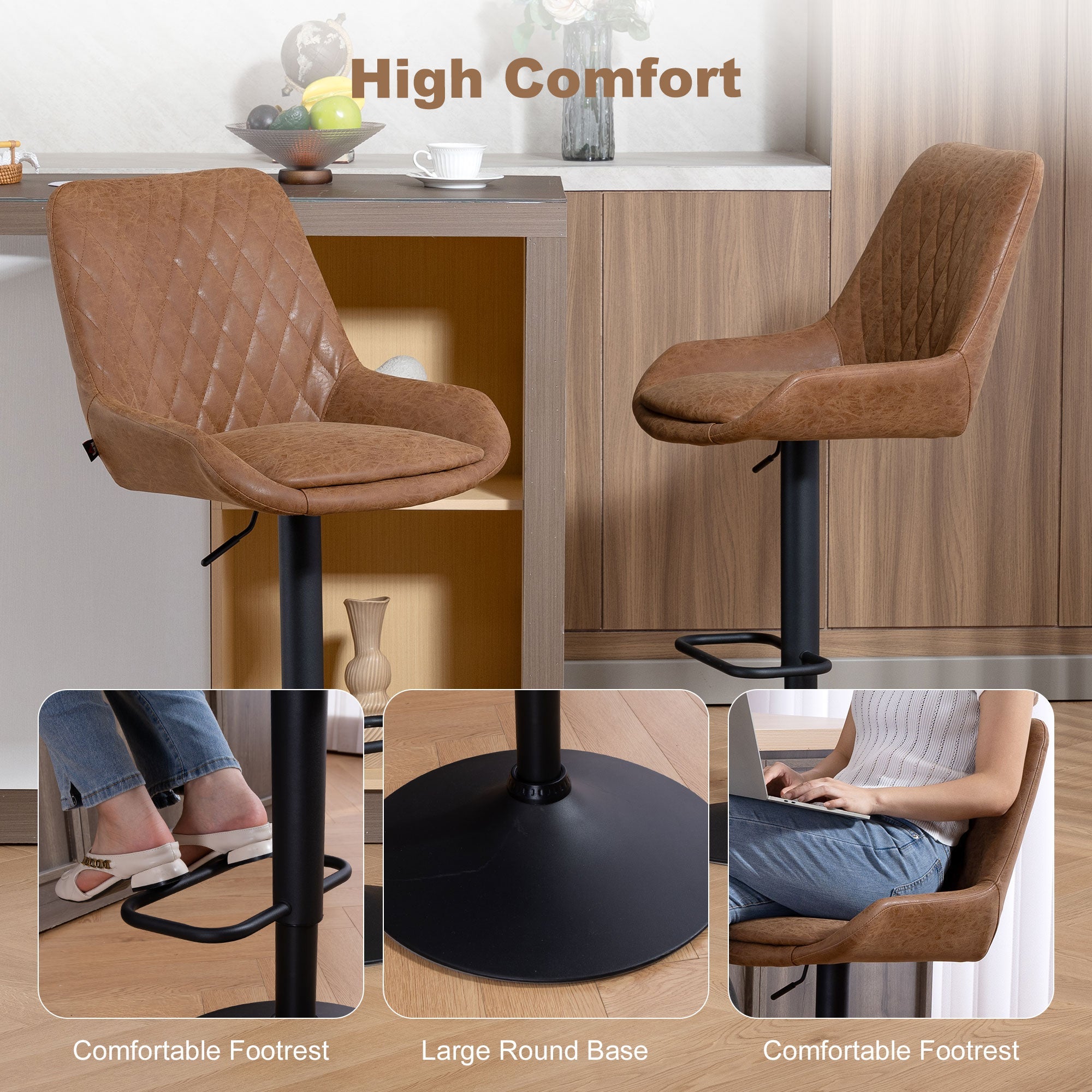 Set of Two Faux Leather Retro Bar Stools