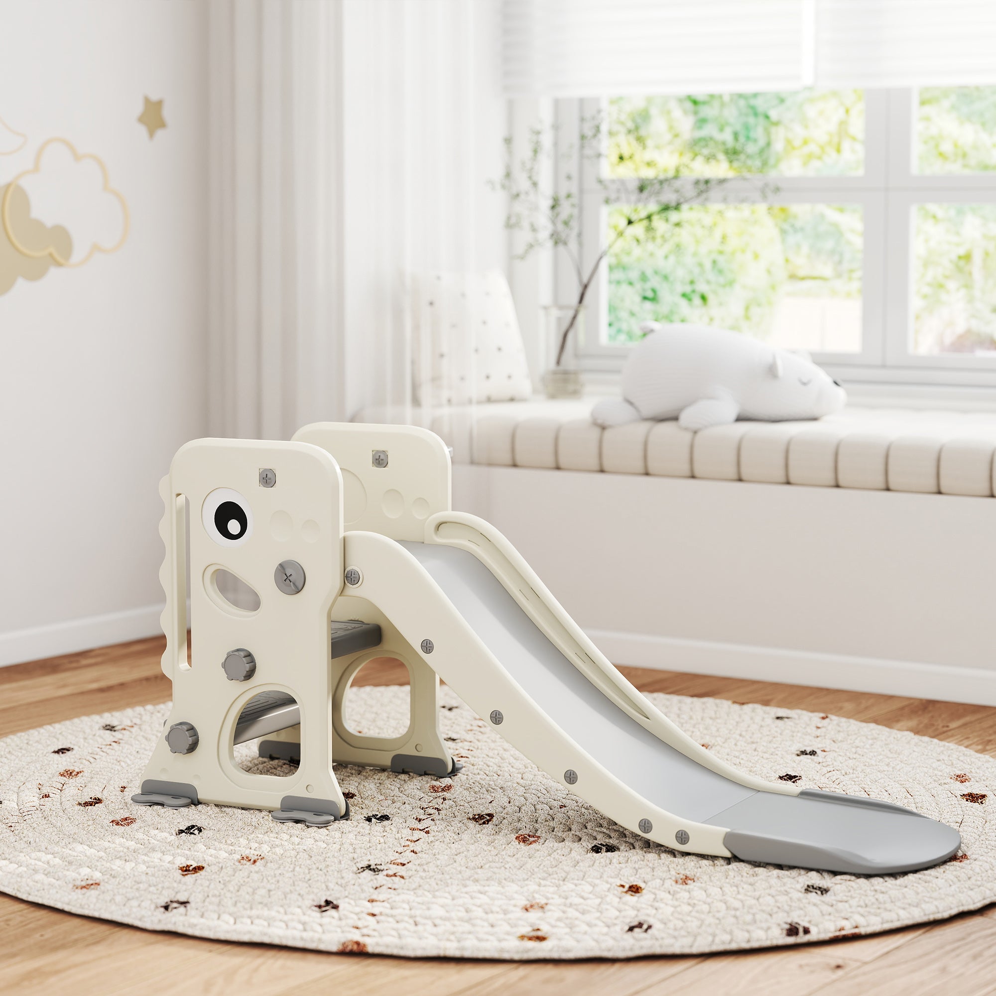 3 in 1 Kids Slide with Climber, Basketball Hoop and Ball, Foldable, Ages 2-5