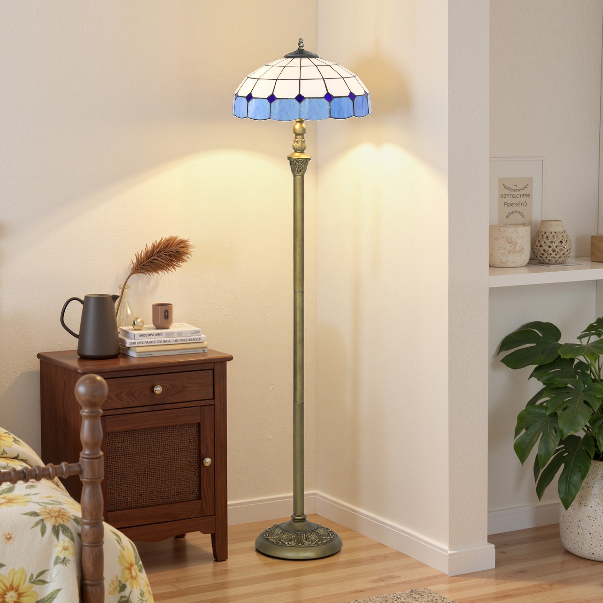 Vintage Floor Lamp with Handcrafted Stained Glass Shade