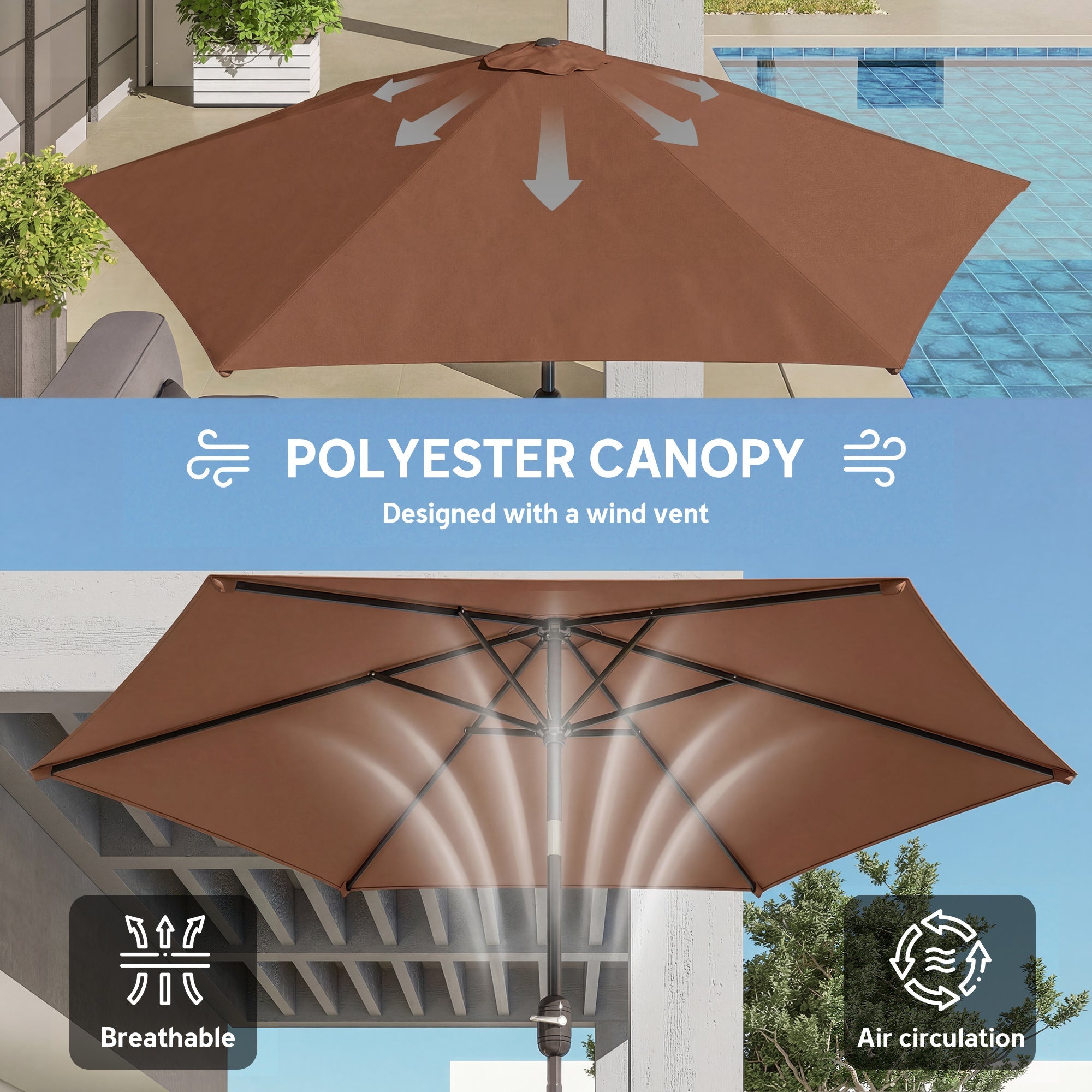 2.6 m Garden Parasol Umbrella with Aluminium Pole