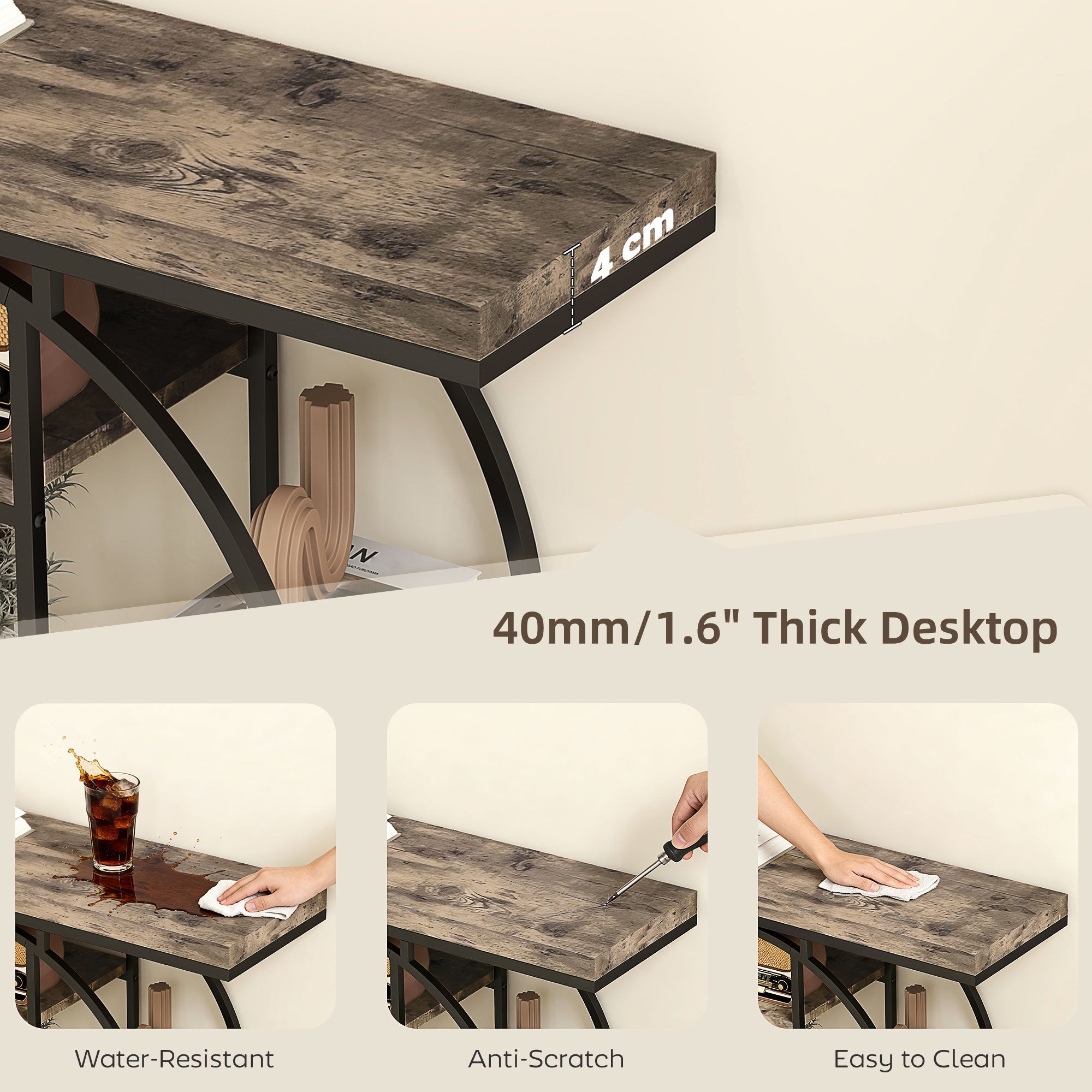 Console Table with Storage Shelves, Industrial