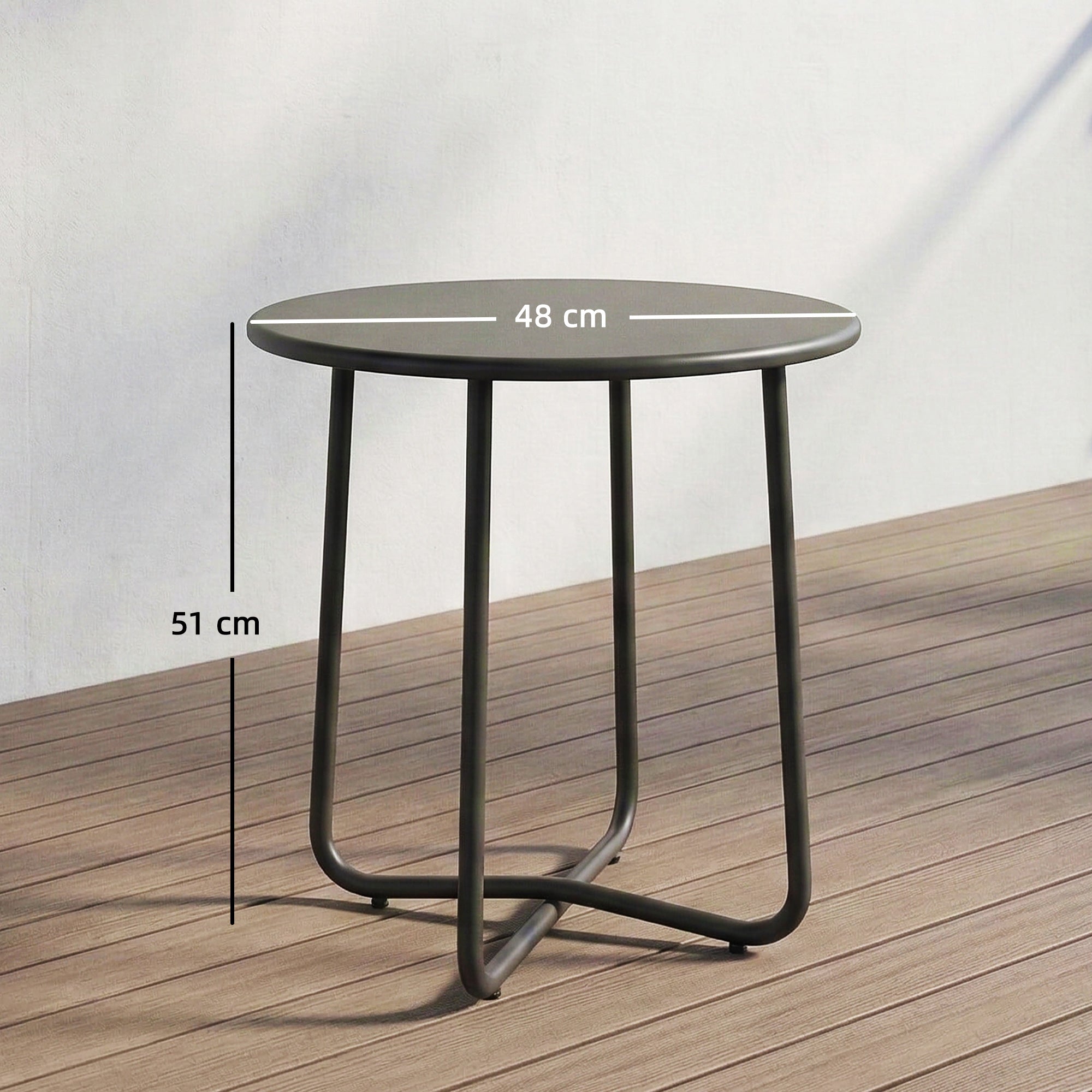 Small Metal, Round Garden Side Table with Rolled Edge, Dark Grey