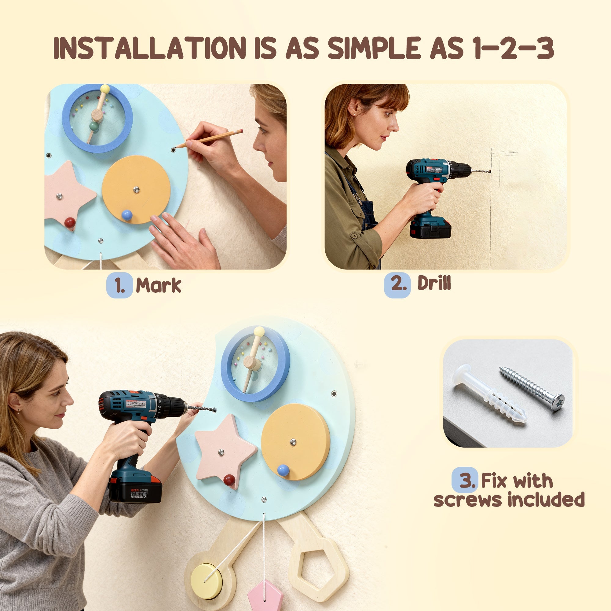 Caterpillar Busy Board with 7 Activities, 3+ Years